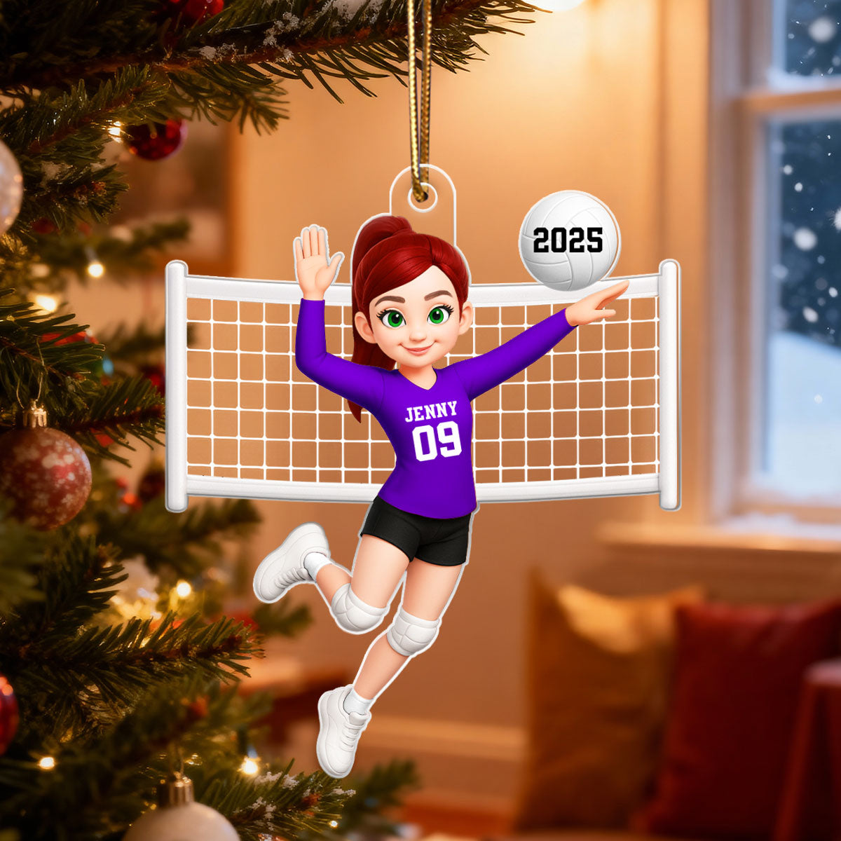 Volleyball Girl In Spike Action 3D Effect - Personalized Acrylic Ornament