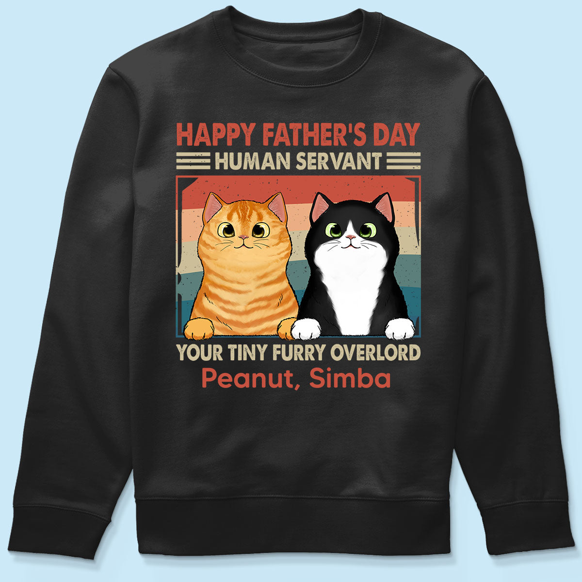 Happy Father‘s Day Human Servant Fluffy Cats Retro Personalized Shirt