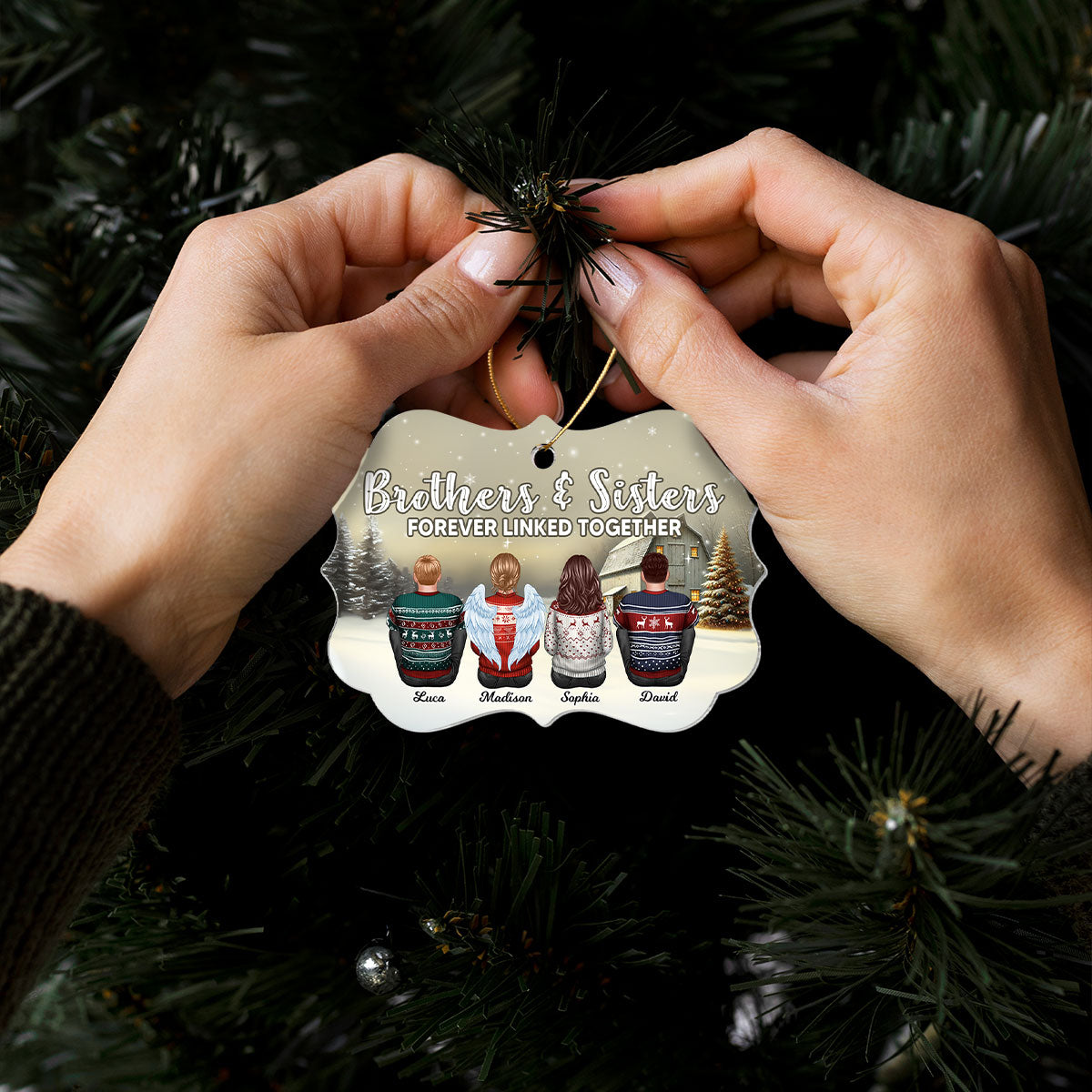 Brother Sisters Forever Linked Together Personalized Acrylic Ornament, Christmas Gift for Siblings
