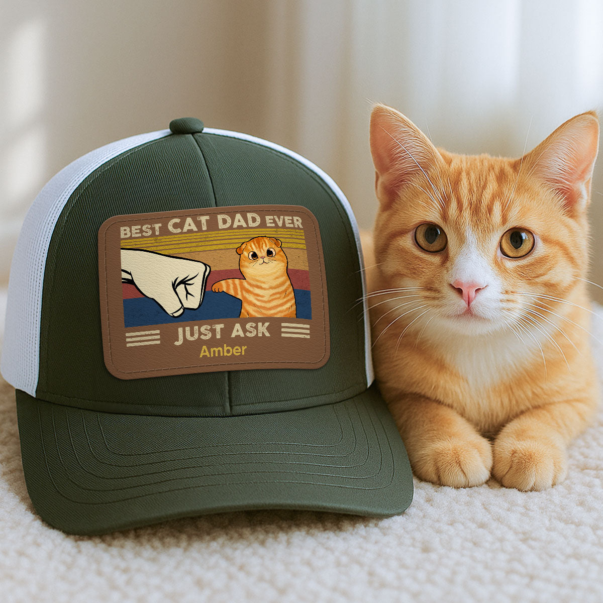 Father’s Day 2025 Gift for Cat Dads - Custom Cat Fist Bump Personalized Trucker Hat
