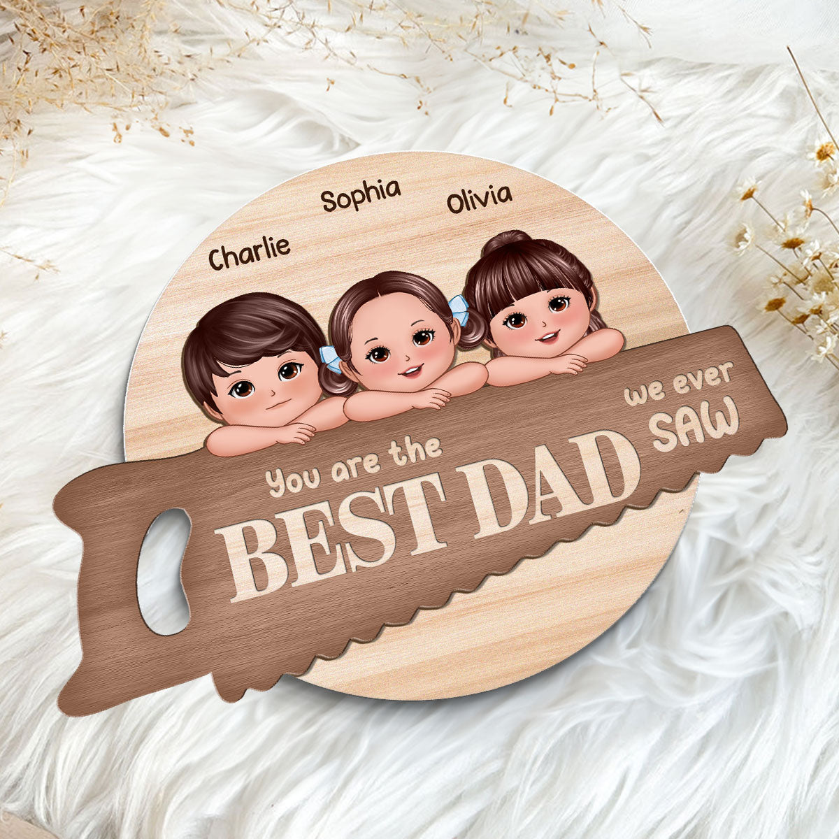 Best Dad Grandpa We Ever Saw Cute Doll Kids Personalized 2-Layer Wooden Plaque