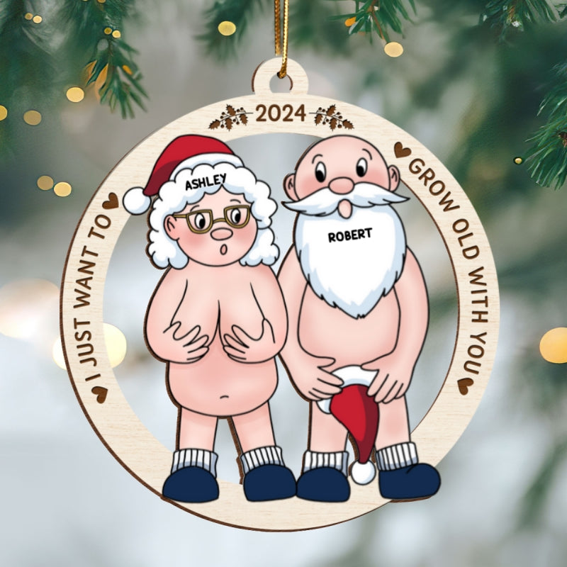 Funny Old Couple Personalized 1-Layer Wooden Ornament Christmas Gift for Him for Her
