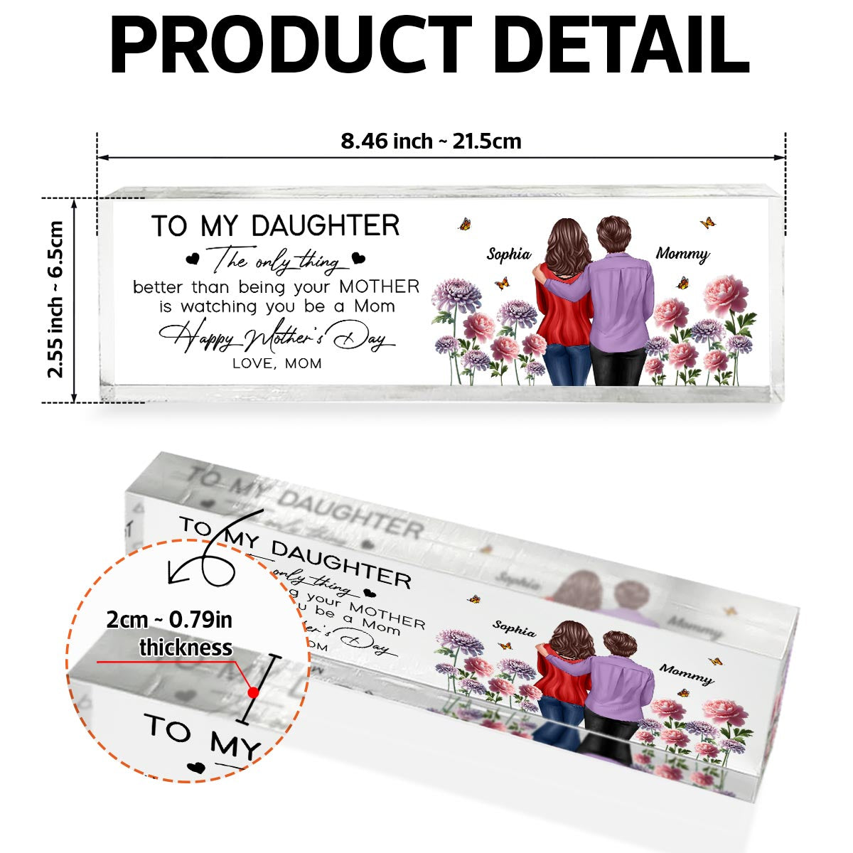 To My Daughter From Mom Happy Mother's Day Birth Flower Personalized Desk Block, Gift For Daughter