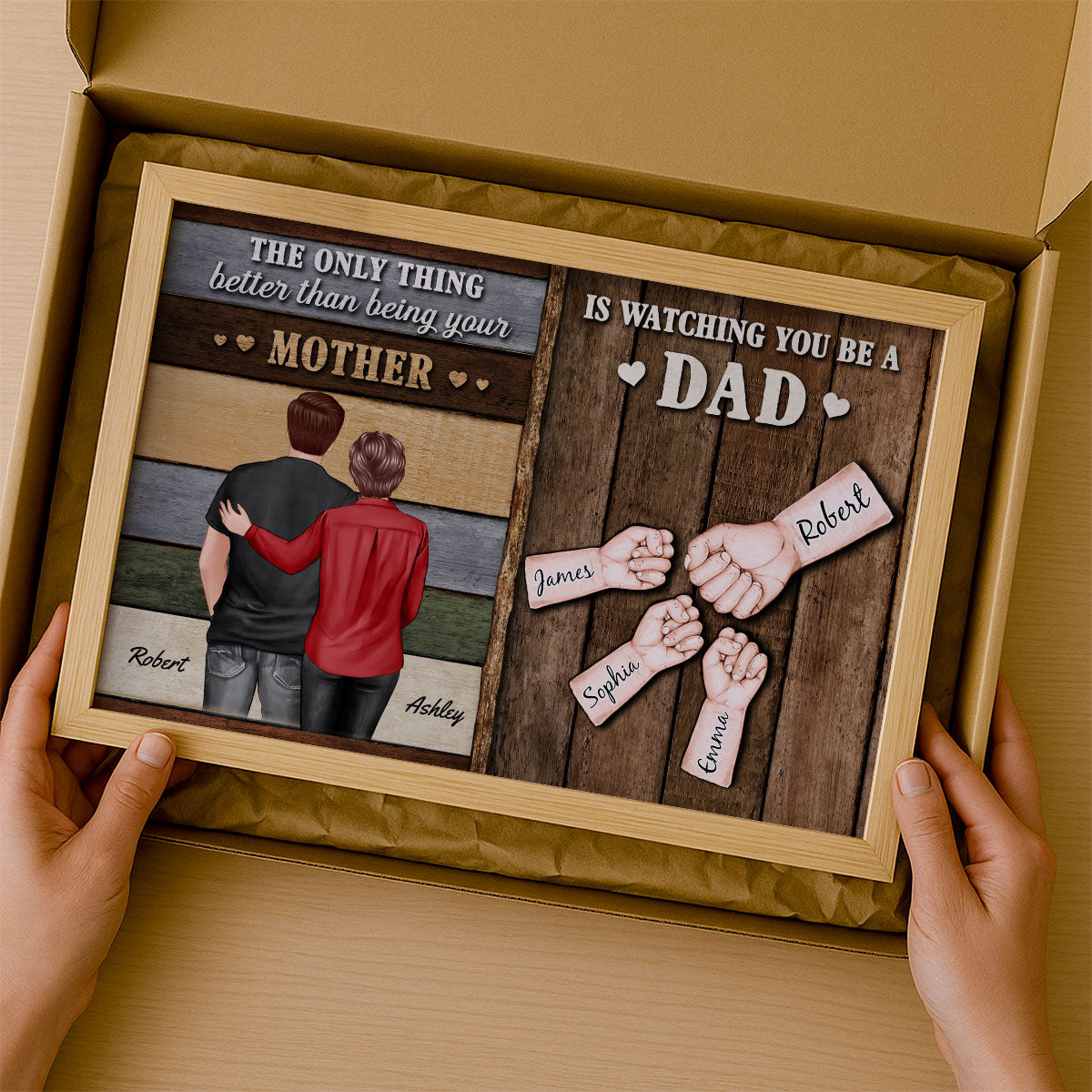 From Mom Dad To Son Watching You Be A Dad Colored Wood Pallets Fist Bumps Personalized Poster, Gift For Son