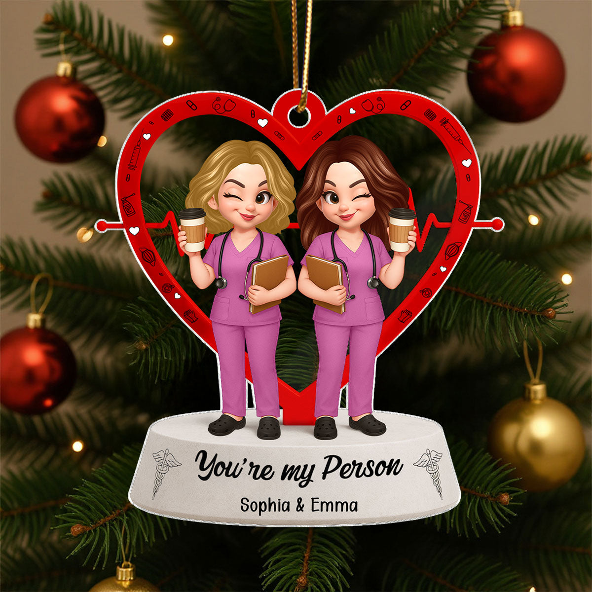 Nurse Heart Friendship Personalized Acrylic Ornament, Christmas Gift for Coworkers
