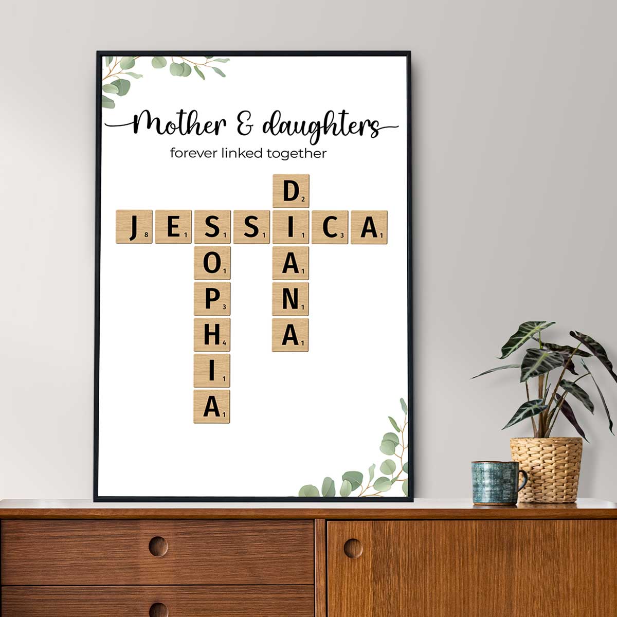 Mother Daughter Forever Linked Together Crossword Puzzle Art Personalized Poster