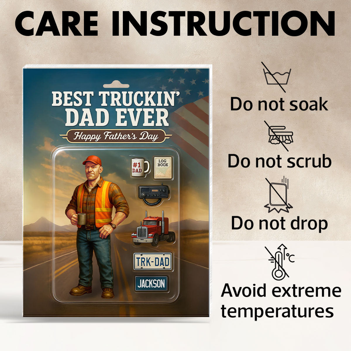 Best Truckin' Dad Ever Custom Action Figure Personalized Acrylic Block Plaque, Father's Day Gift for Trucker Dads