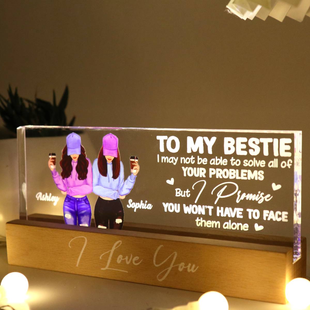 To My Bestie Gift For Best Friends Personalized Acrylic Block LED Night Light