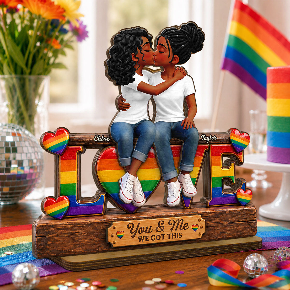 LGBT+ Couple Forever Love - Personalized 2-Layered Wooden Plaque - Gift For Couple, Happy Pride Month