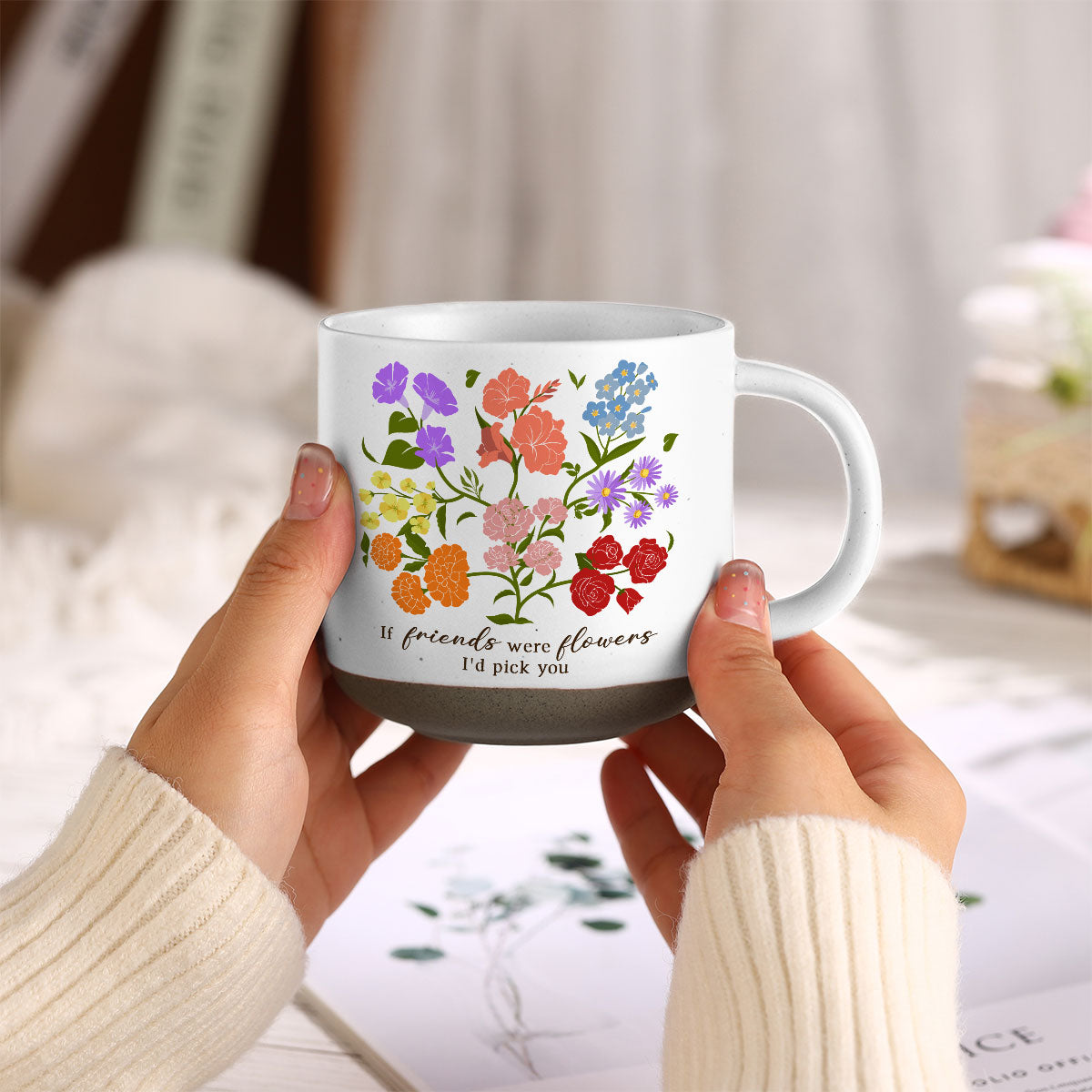 Custom Sisters Besties Birth Flower Bouquet Artwork Minimalist Personalized Pottery Mug