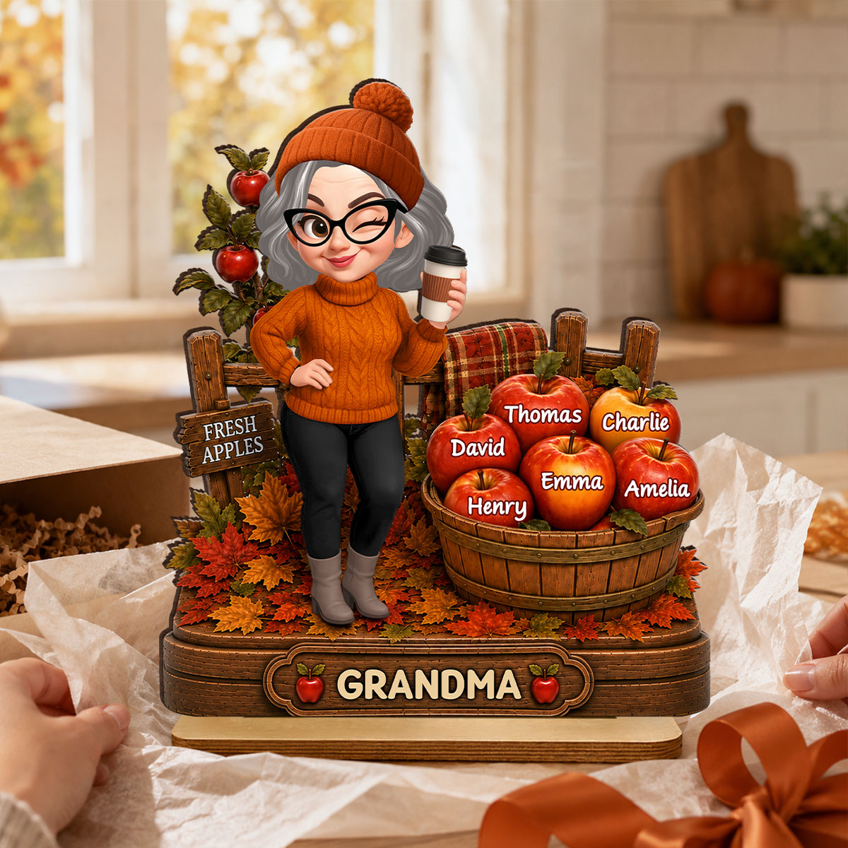 Grandma's Little Apples Fall - Personalized 2-Layered Wooden Plaque - Fall Season Decor Gift, Gift For Grandma