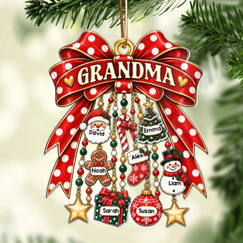 Grandma Retro Christmas Charm Bow - Personalized Acrylic Ornament - Thoughtful Christmas Gift for Grandma