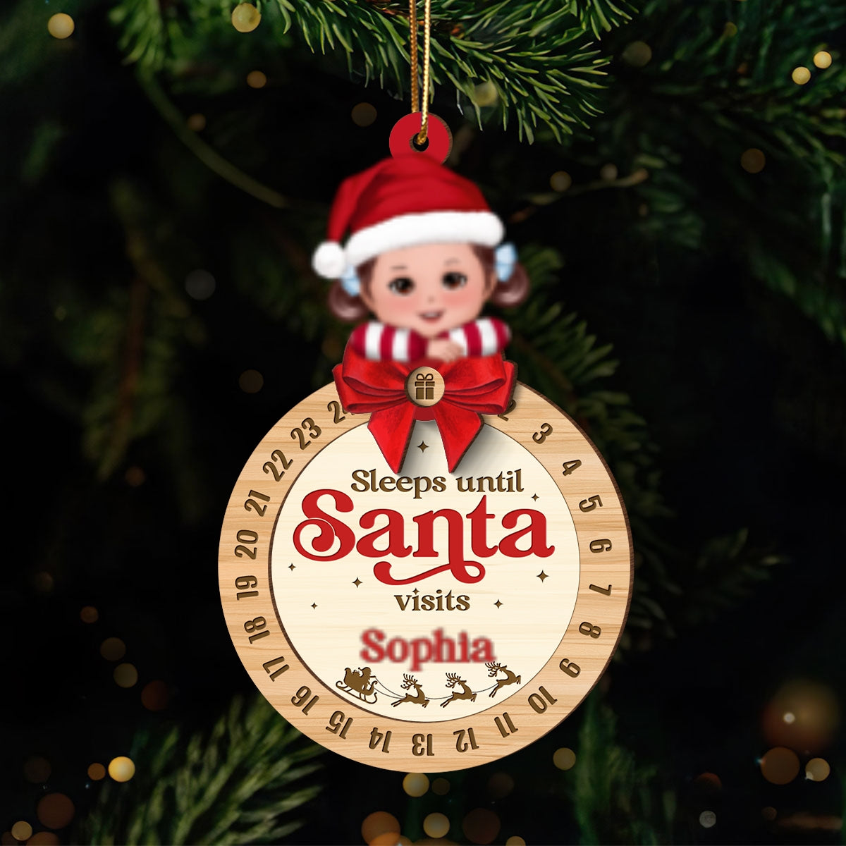 Sleeps Till Santa Visits Cute Doll Kid Personalized Countdown Ornament, Christmas Gift For Daughter Son Granddaughter Grandson