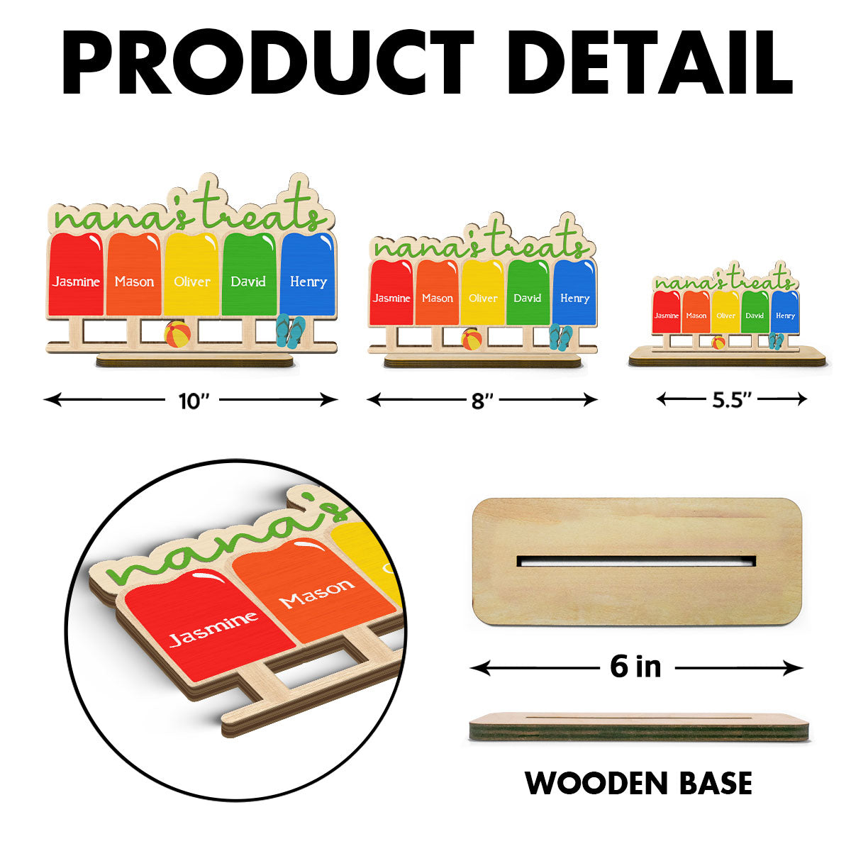 Grandma Treats Popsicle Summer Decor Personalized 2-Layer Standing Wooden Plaque