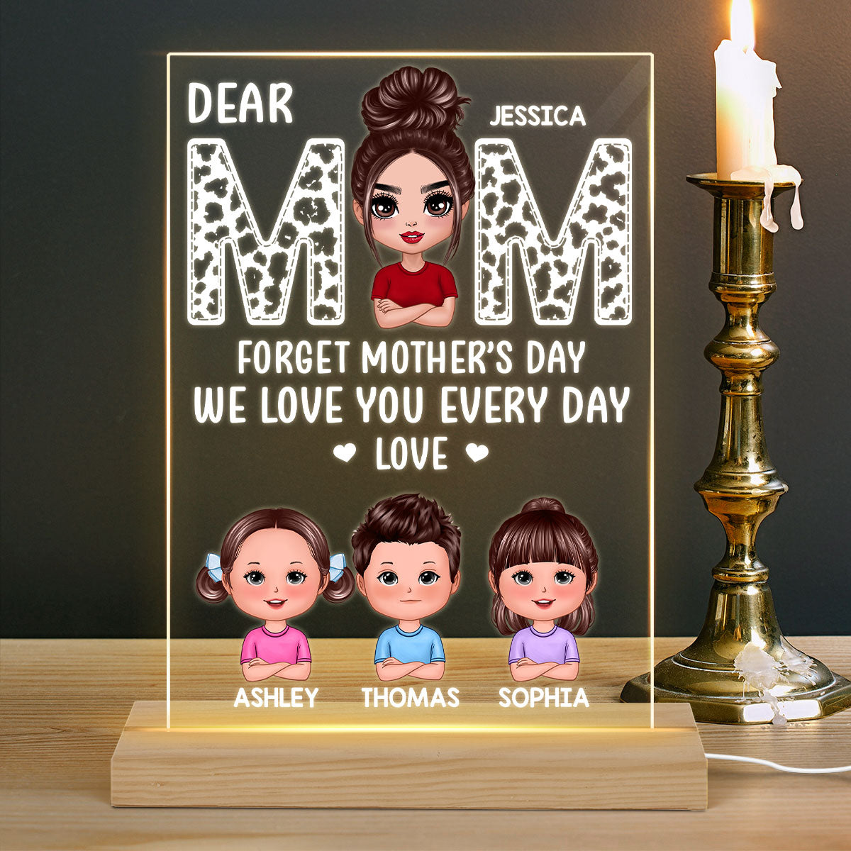 Mom Forget Mother‘s Day We Love You Every Day Gift Personalized Acrylic LED Night Light