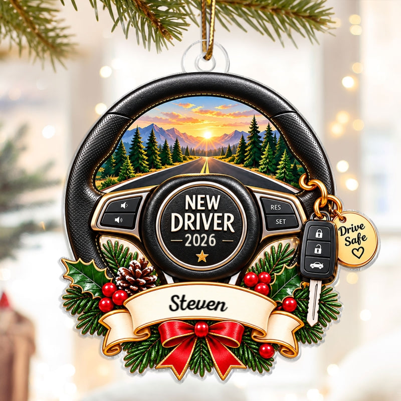Custom Name New Driver - Personalized Acrylic Ornament - First Car New License Driving Keepsake Gift For Boy Girl