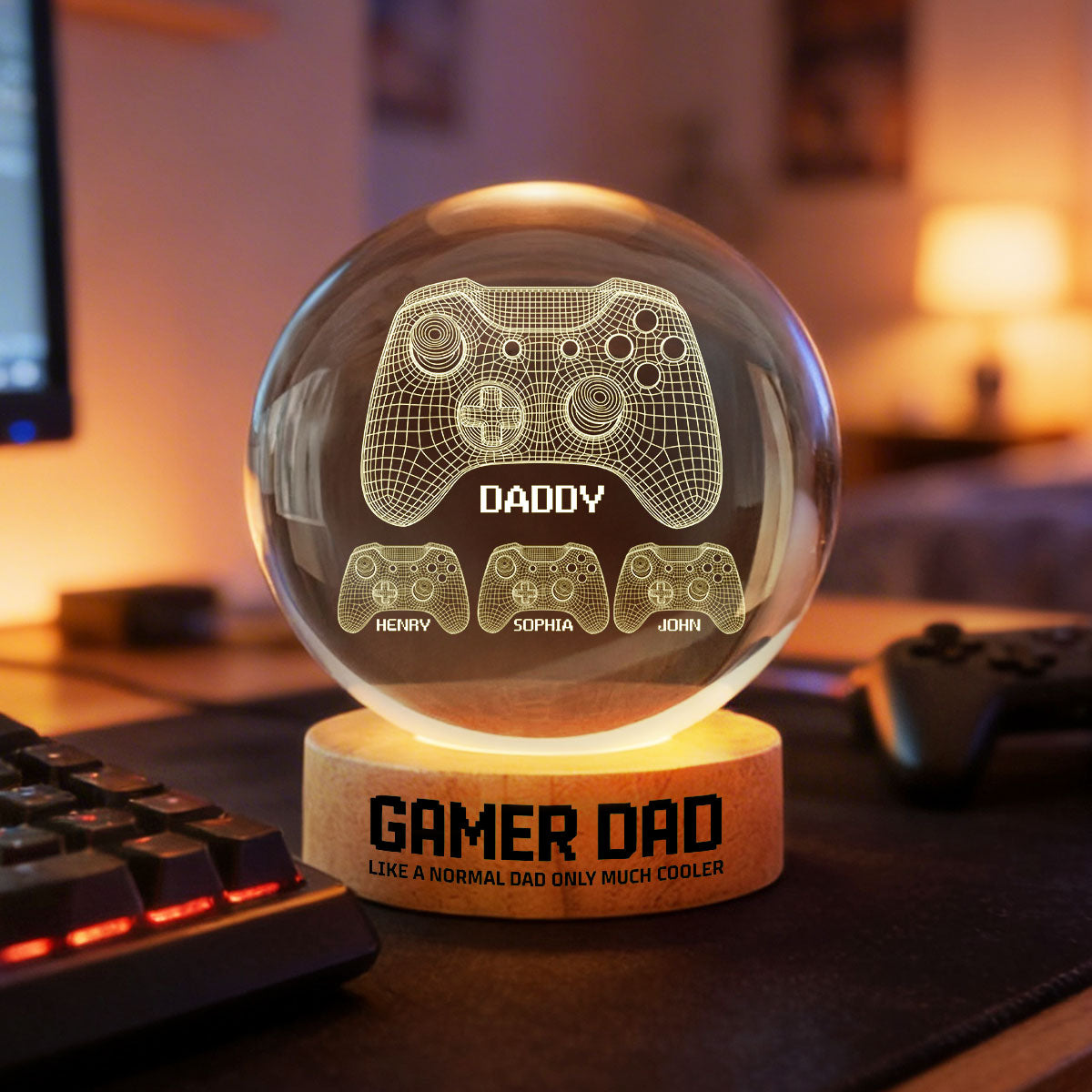 Gamer Dad Like A Normal Dad But Cooler - Personalized Crystal Ball LED Night Light - Father's Day Gift For Dad