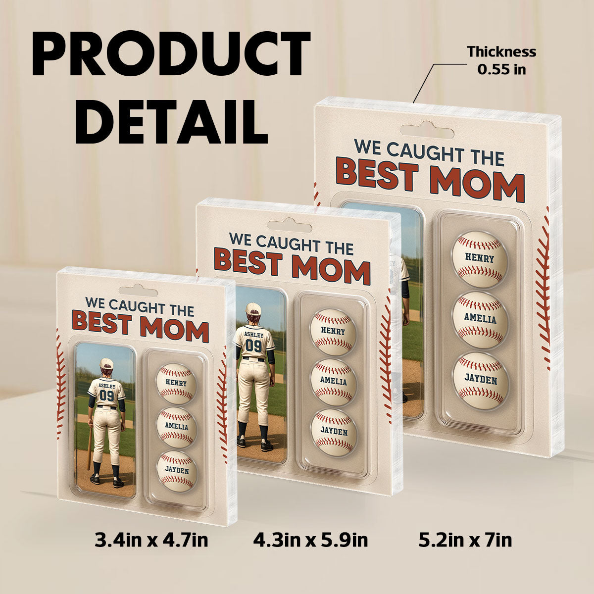 We Caught The Best Mom Baseball Lover Realistic Figure Style Personalized Acrylic Block Plaque