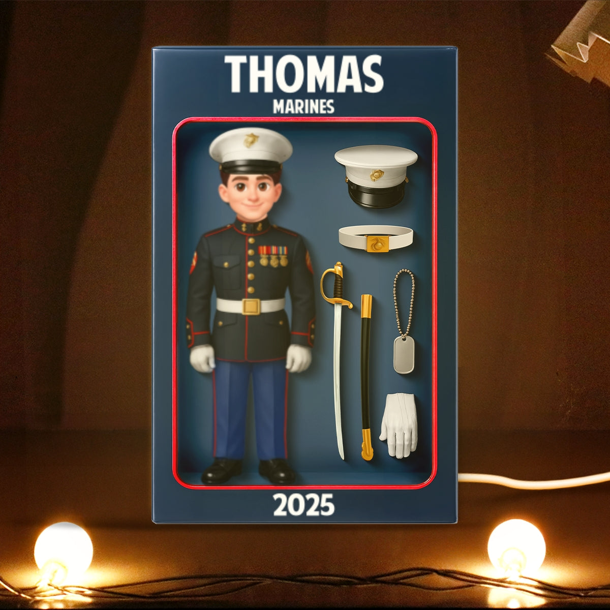 Marines Action Figure 3D Effect - Personalized Light Box - Special Gift For The Marines