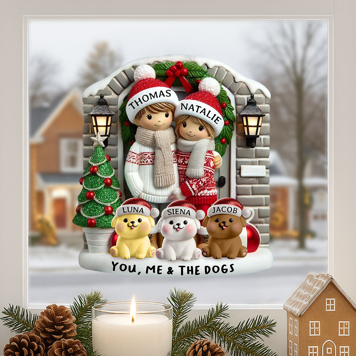 Personalized Farmhouse Couple Christmas Decal with Optional Pet Dog Cat, Christmas Gift for Him, Gift for Her