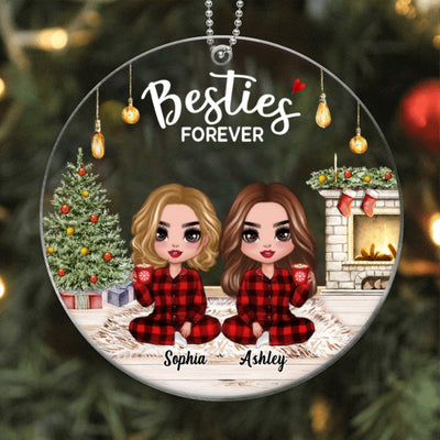 Doll Sisters Besties Wearing Pajamas In House Personalized Acrylic Ornament