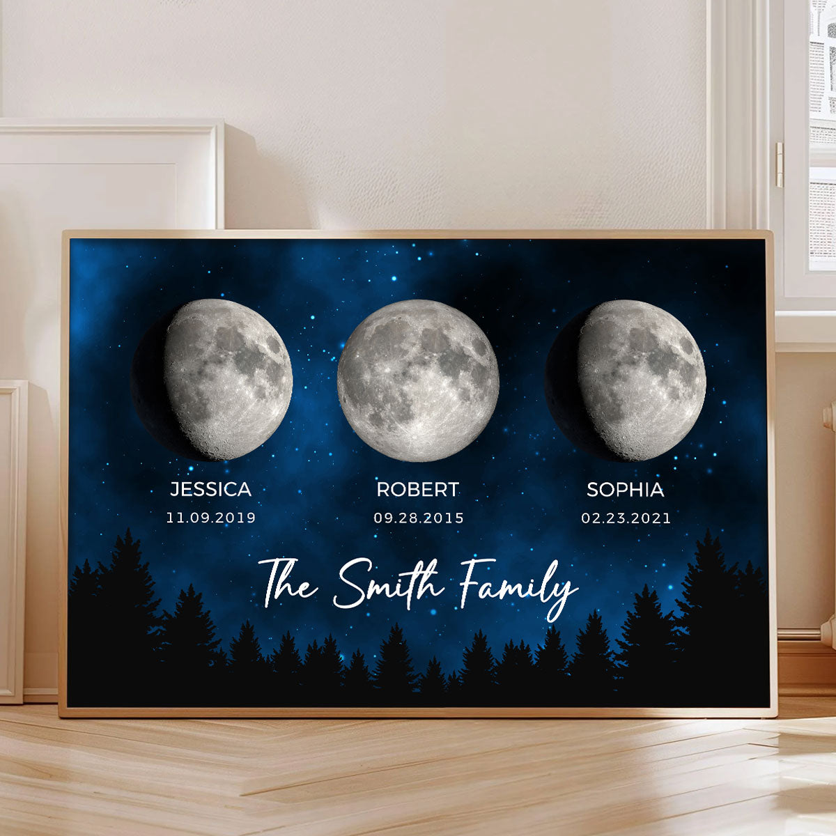 Family Members Custom Birthday Moon Phase Personalized Poster, Birthday Gift, Gift, Father's Day Gift, Anniversary Gift, Wedding Gift, Housewarming Gift