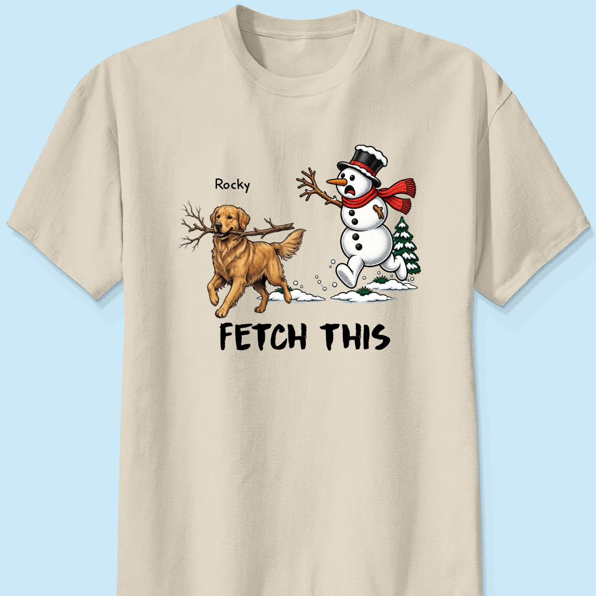 Dog Steal Snowman Hand Running Upload Pet Photo - Personalized Shirt - Funny Christmas Gift For Dog Lovers