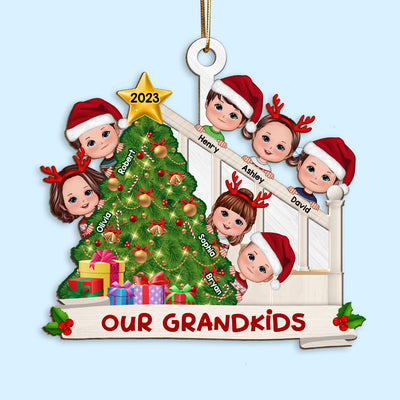 Christmas Tree And Stair Doll Grandkids Gift For Grandma Grandpa Grandparents Personalized Wooden Ornament