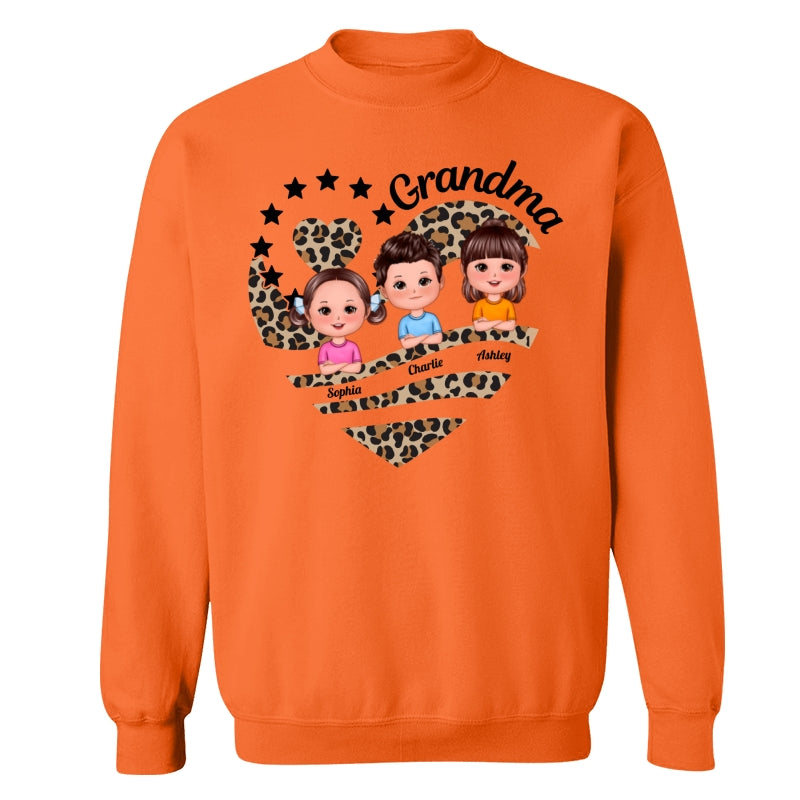Grandma Mom Leopard Heart Doll Kids Personalized Shirt