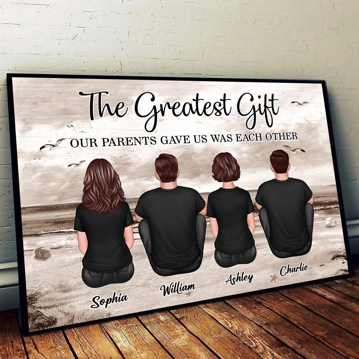 Brothers Sisters Siblings Retro Vintage Beach Landscape - Personalized Poster - Christmas Gift For Sisters, Brothers, Siblings