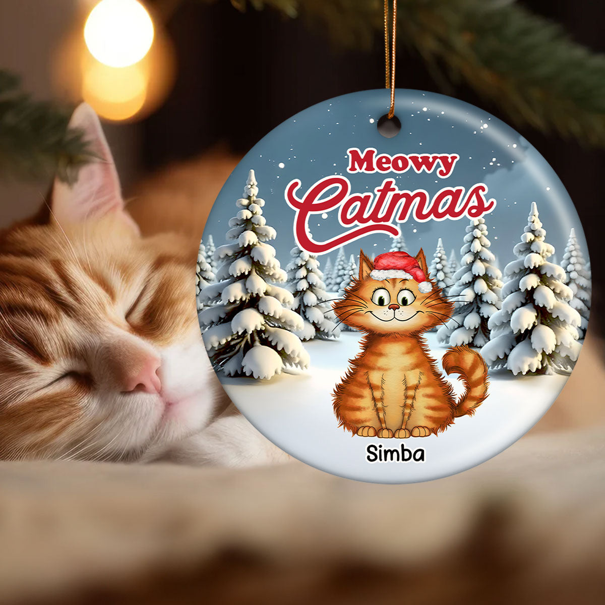 Meowy Catmas Quirky Cats Christmas Decor For Cat Lover Personalized Ceramic Ornament
