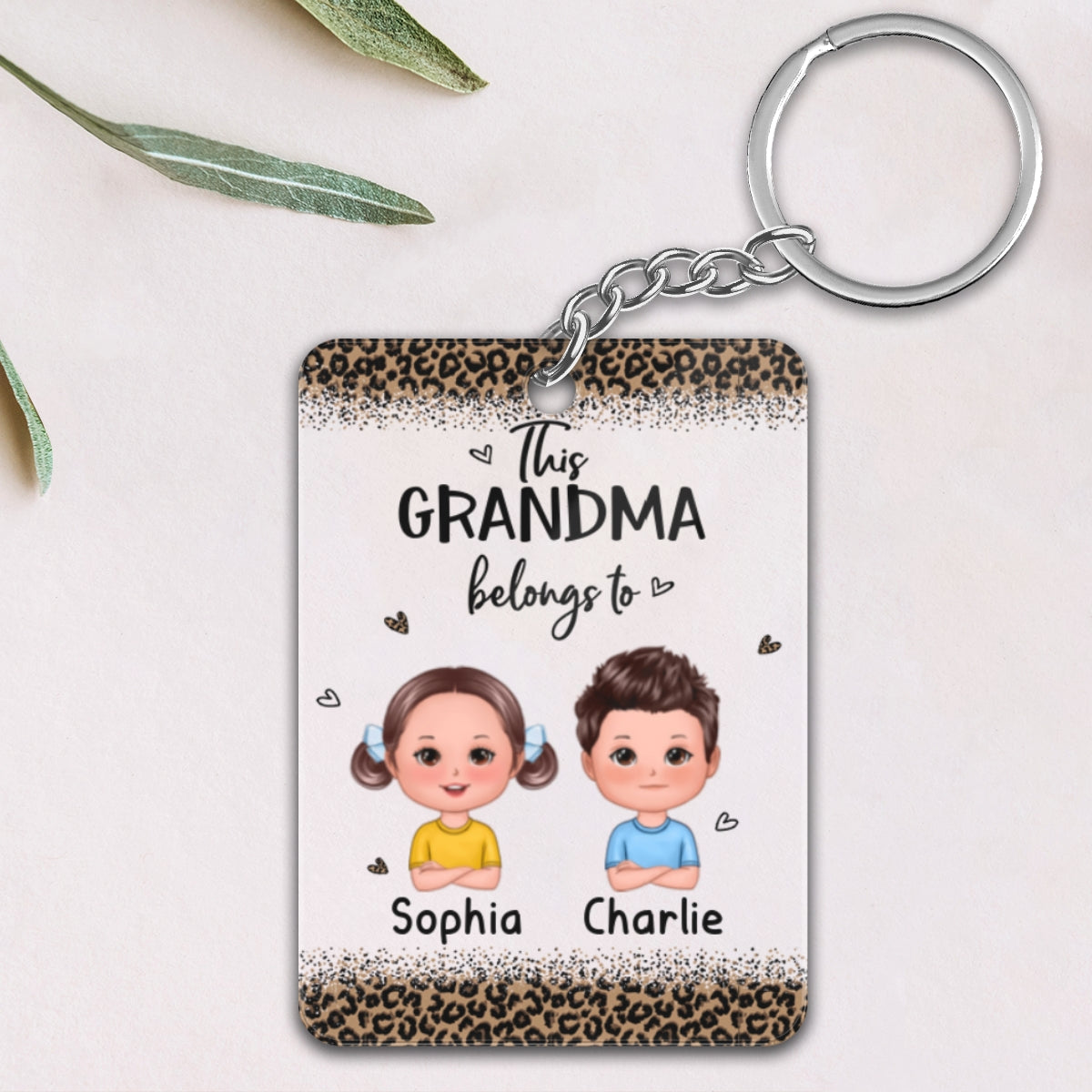 Leopard This Grandma Mom Auntie Belongs To Doll Kids Personalized Acrylic Keychain