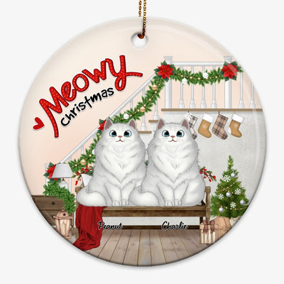 Meowy Christmas Fluffy Cats Stairs Personalized Circle Ornament