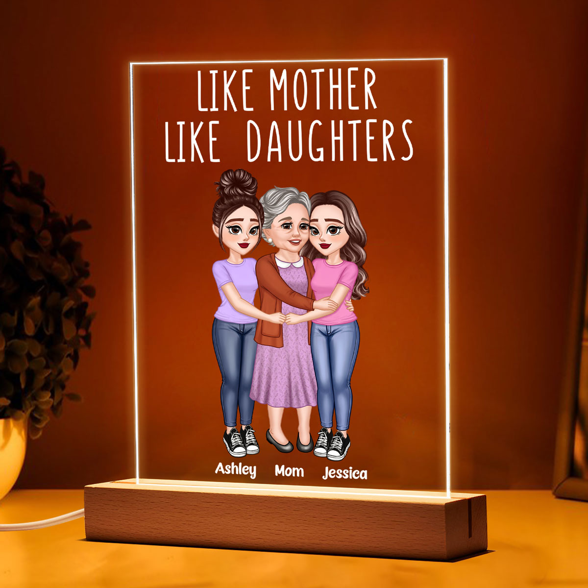 Hugging Like Mother Like Daughter Personalized Acrylic LED Night Light