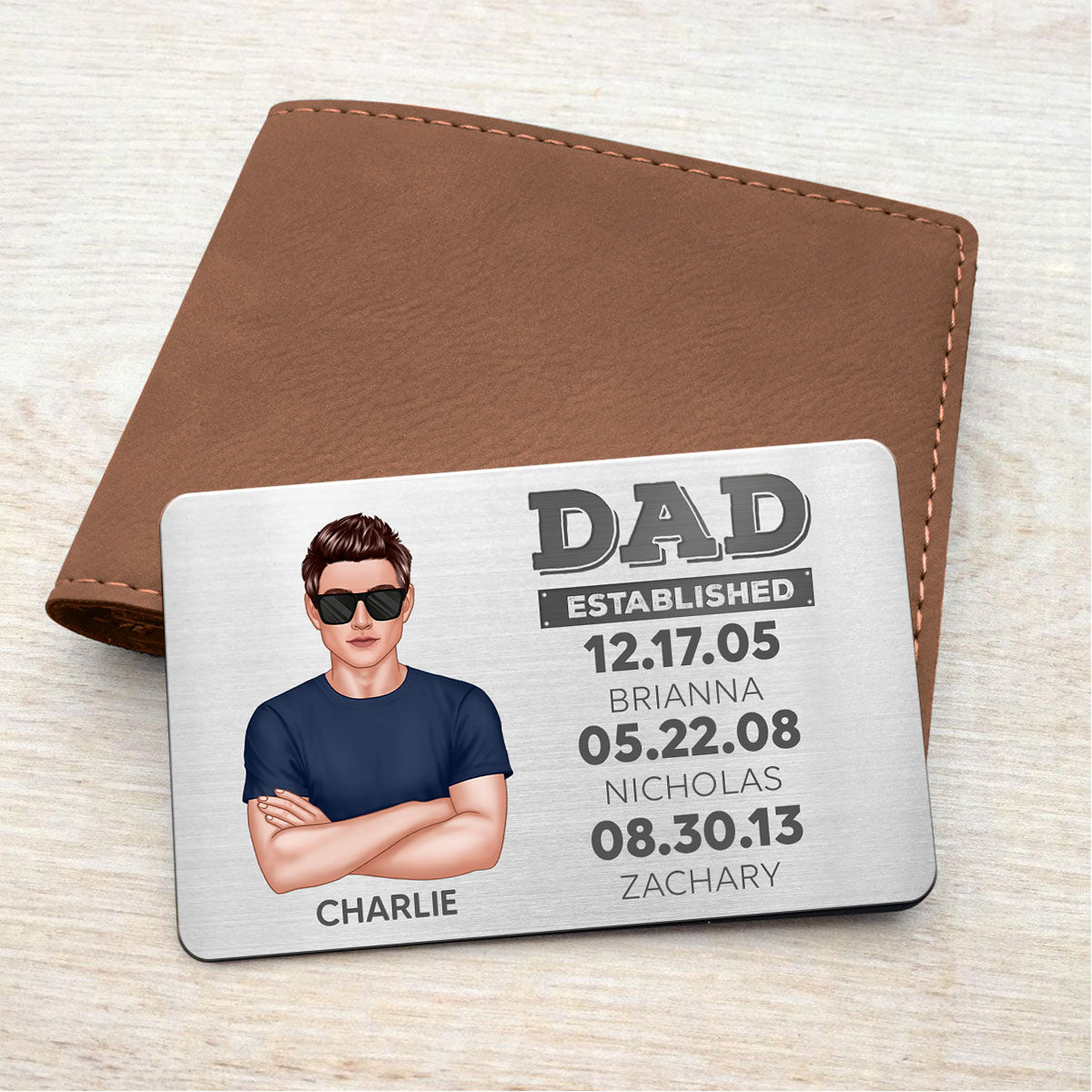Dad Established Man & Kids Personalized Wallet Metal Card