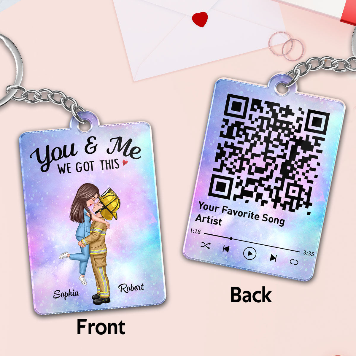 Couple Hugging Kissing Together Since Favorite Song Scannable QR Code Gift by Occupation Gift For Him Gift For Her Personalized Acrylic Keychain
