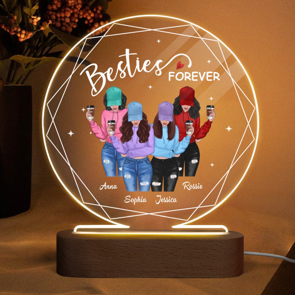 Hexagon Frame Front View Besties Personalized Circle Acrylic Plaque LED Light Night