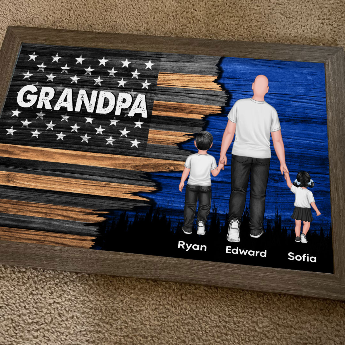 Dad Grandpa Papa Walking With Kids Half Nation Flag Personalized Horizontal Poster, For Dad, For Grandpa, For Husband