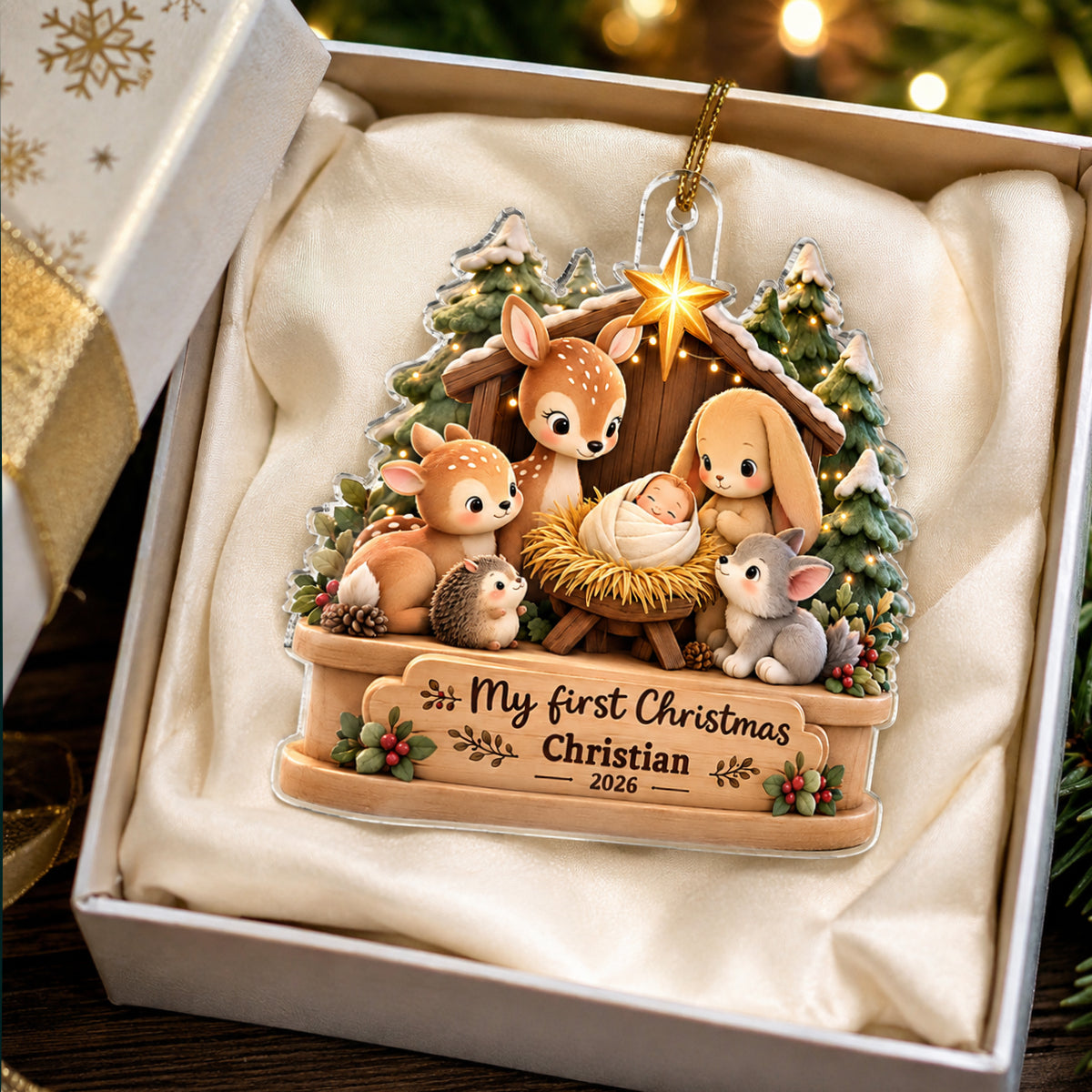 My First Christmas Cute Animals - Personalized Acrylic Ornament - Baby Ornament Keepsake