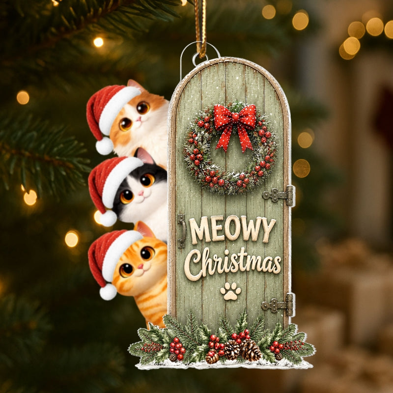 Meowy Christmas Cute Cats Peeking - Personalized Acrylic Ornament - Christmas Gift for Cat Lovers, Farmhouse Decor