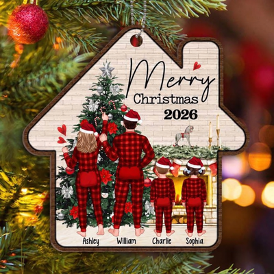 Family Pajamas Decorating Tree House Shape Personalized Wooden Ornament