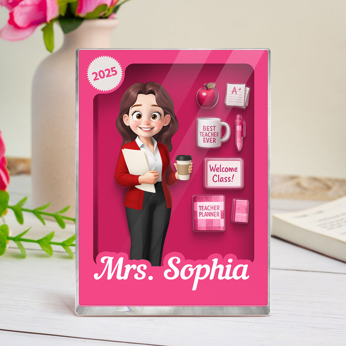 Teacher 3D Effect Toy Box Action Figure Personalized Acrylic Block, Back To School gift for Teachers