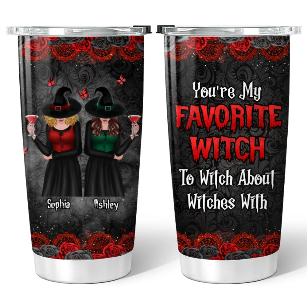 Roses Halloween Front View Besties Witches Gift For Best Friends Personalized Tumbler