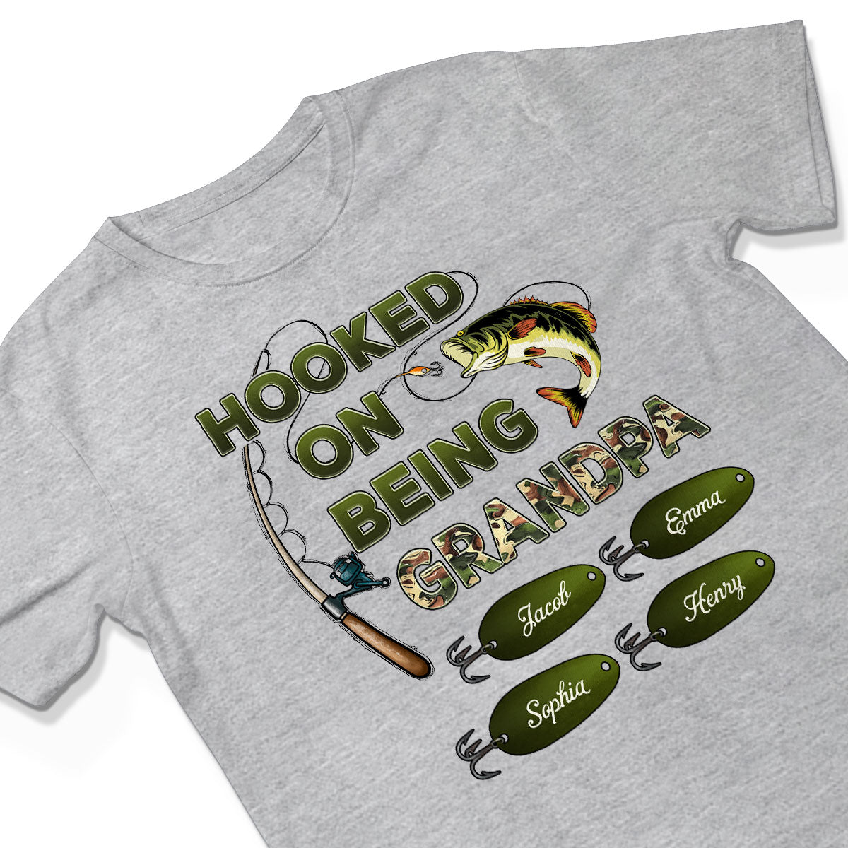 Hooked On Being Grandpa Papa Fishing Camouflage - Personalized Shirt - Gift For Proud American Dad, Grandpa
