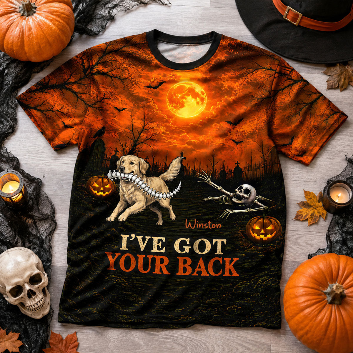 Orange Theme I've Got Your Back Dog Stealing Backbone From Your Photo - Personalized 3D Shirt - Funny Halloween Costume For Dog Lovers