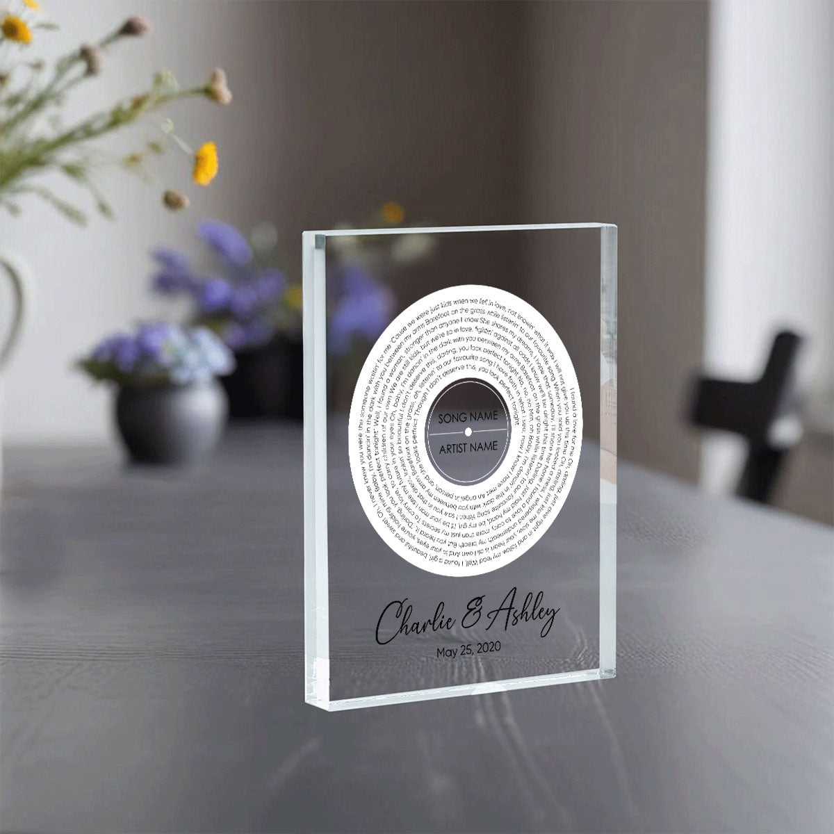 Personalized Vinyl Record Song with Lyrics Personalized Acrylic Block Plaque, Personalized Gift for Her, Wedding Song Gift