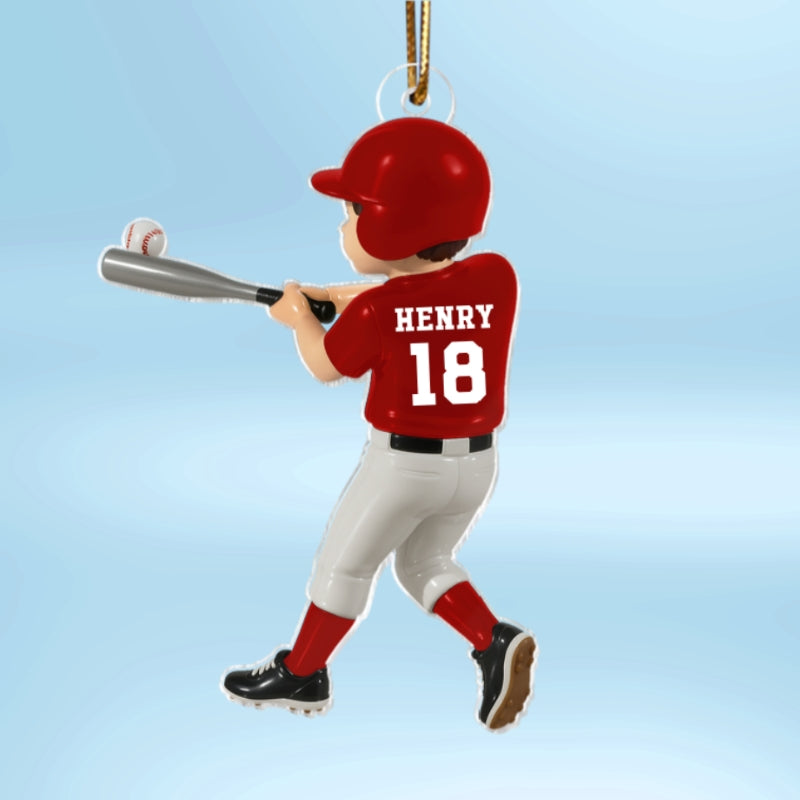 Personalized Baseball Player Ornament – Kid Hitting Ball, 3D Effect Acrylic Flat Ornament