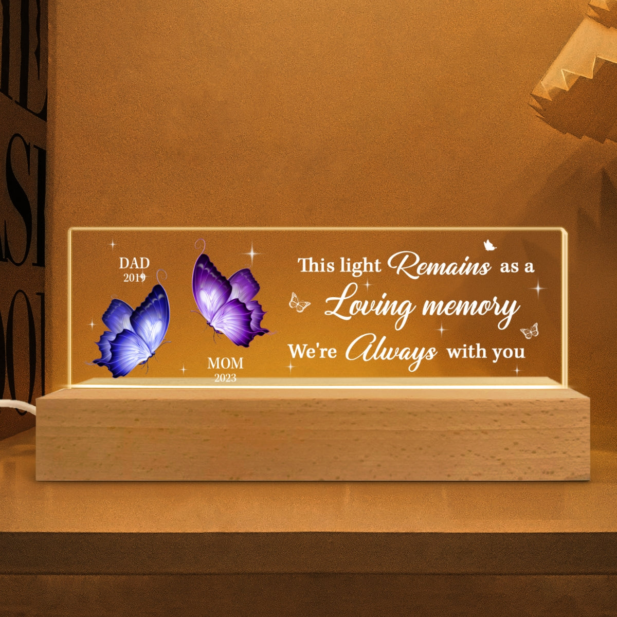 This Light Remains As A Loving Memory We're Always With You Memorial Personalized Acrylic Block LED Night Light, Christmas Sympathy Gift for Loved Ones