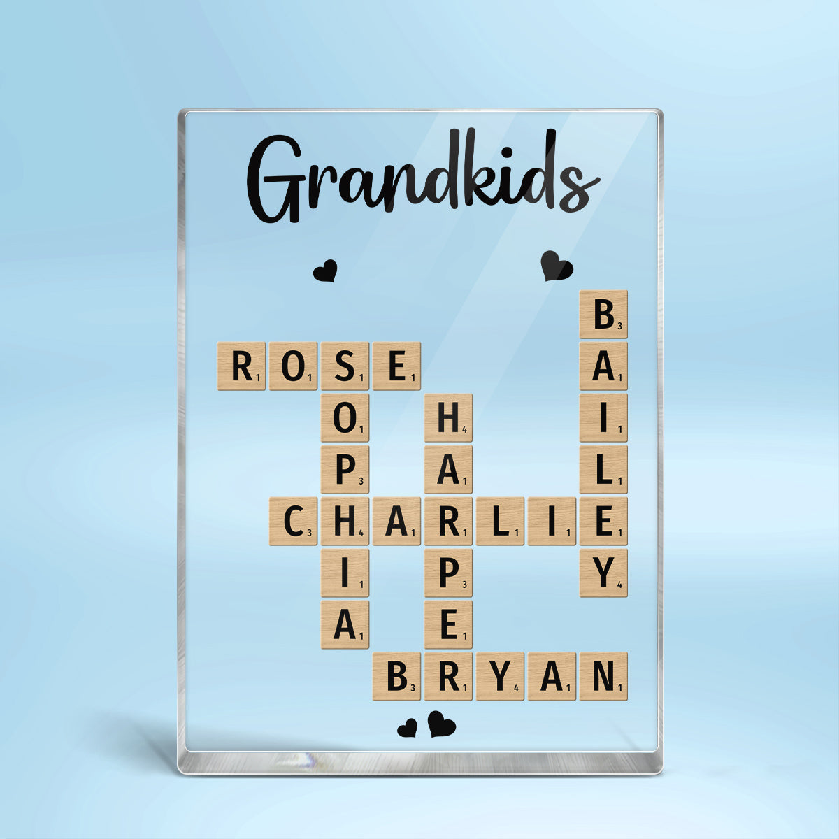 Grandkids Crossword Puzzle Art Personalized Acrylic Block Plaque, Gift For Grandma, Gift For Mom