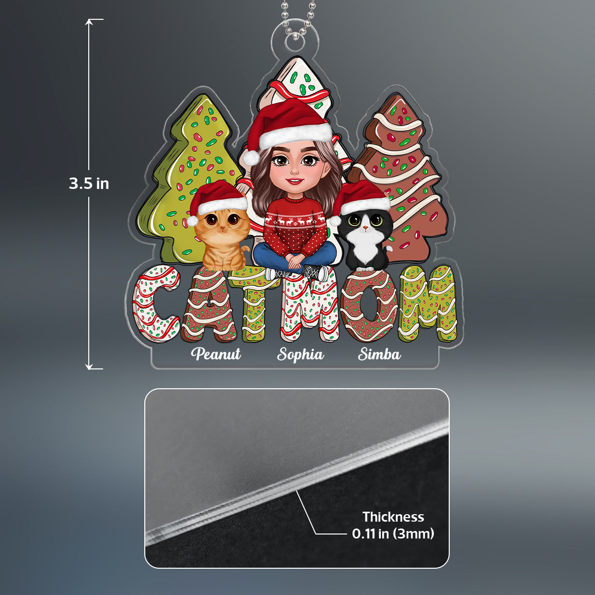 Cat Mom Sitting Christmas Tree Cake Christmas Gifts Personalized Acrylic Ornament